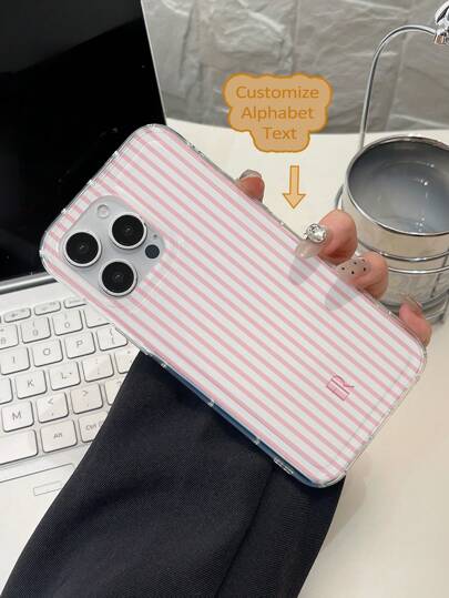 1pc Shock-Absorbing Air Cushion Striped Text Customized Silicone Lens Protection Phone Case, Compatible With IPhone 17 Air 16 15 14 13 12 11 Pro Max, Galaxy S25 24 23 Ultra FE A55 54 35, Boyfriend, Girlfriend, Family, Friends, Grandparents, Couple