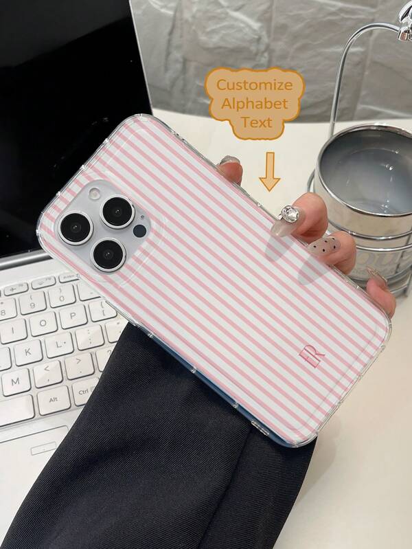 1pc Shock-Absorbing Air Cushion Striped Text Customized Silicone Lens Protection Phone Case, Compatible With IPhone 17 Air 16 15 14 13 12 11 Pro Max, Galaxy S25 24 23 Ultra FE A55 54 35, Boyfriend, Girlfriend, Family, Friends, Grandparents, Couple