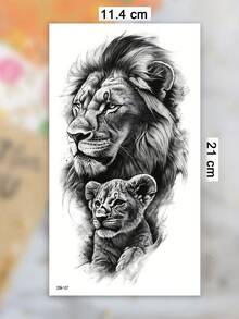 1 Sheets Big Size Body Art Temporary Tattoo Stickers For Men , Black Realistic Animal Style Lion Dad And Lion Baby Pattern, Waterproof Fake Tattoo, Lasts 2-5 Days, Covering Scars, Can Be Used On Arms Wrist Shoulders Legs Waist Neck Hand Chest Thighs - Black - View 5