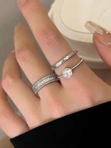 Three Fashionable, Simple And Cool Style Copper Zirconia Women's Daily Wear Rings