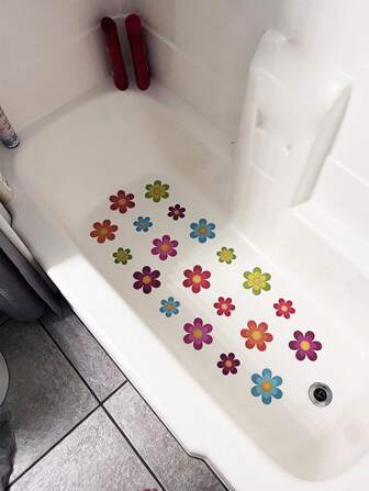 10pcs/20pcs Assorted Size Flower Shaped Non-Slip Bath Tub Stickers Decor