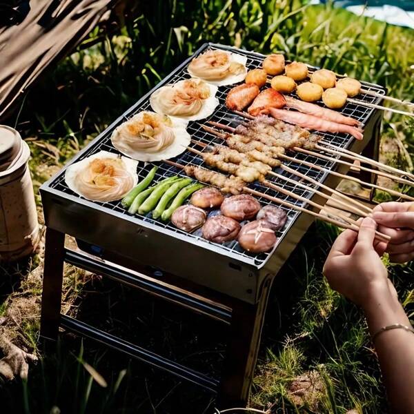 1pc Portable Foldable BBQ Grill, Iron Construction, Uncharged, Compact & Convenient Design For Outdoor Camping, Picnics, And More, Picnic Cooking|Portable Barbecue|Durable Construction