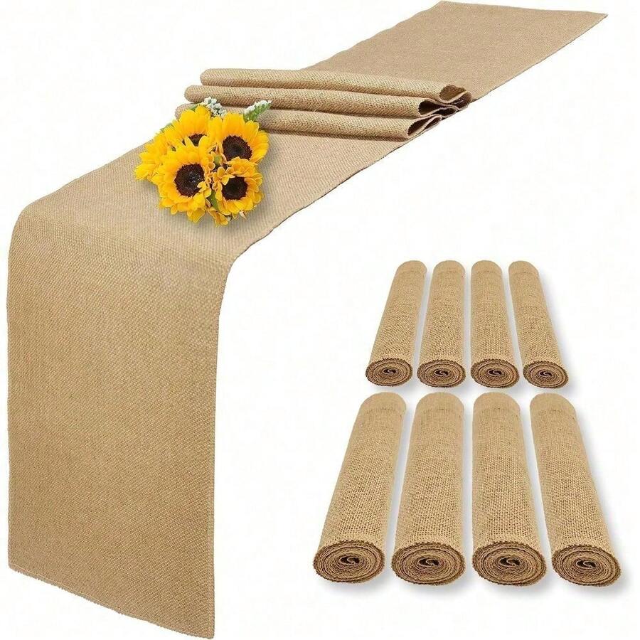 6 Pack Natural Burlap Table Runners,12 X 72 Inch Rustic Jute Table Runner And Placemats Bulk For Western Wedding Table Decorations,Farmhouse Style Party,Holiday,Kitchen Coffee Table Decor Cover - 8 包 12x108 英寸 - 查看 1