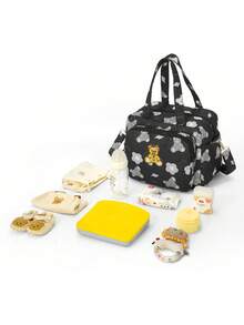 1pc Ins Style Mommy Bag, Small Handbag Type, Shoulder Messenger Type, Fashion Embroidered Diaper Bag For Outdoor Use - Black - View 3