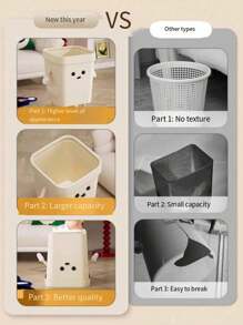 1pc Large Bathroom Trash Can, Cream Style Garbage Bin, High-End Appearance For Living Room, Bedroom, Kitchen, Toilet, Large Size Cartoon Creative Cute Waste Bin
