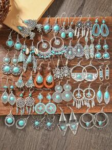 TopHanqi Juego de 7 piezas/12 piezas/20 piezas de pendientes vintage con incrustaciones de turquesa artificial en estilo bohemio retro para mujeres, con diseños geométricos versátiles y multicomponentes, adecuados para uso diario, commuting, fiestas y todas las temporadas