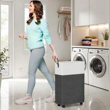 75L Rolling Laundry Basket With Wheels, Collapsible & Waterproof Laundry Hamper, Mobile Clothes Hamper, Storage Laundry Bins With Handles For Laundry Room, Bedroom, Bathroom & Dorm, Gray - Mocha Brown - View 7