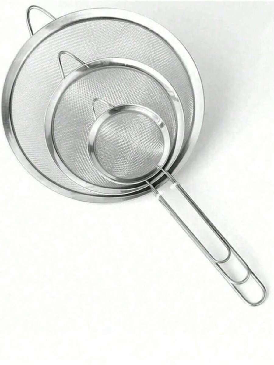 1pc/3pcs Fine Mesh Strainer, Stainless Steel Sieve Ladle, Multifunctional Kitchen Tool For Filtering Flour, Tea, Frying Oil, Coffee Powder, Juice, Cooking And Baking,Kitchen Strainer Set With Fine Mesh, Essential Kitchen Tools & Kitchen Accessories, A Must-Have Kitchen Tools Gift For Home Chefs, Space-Saving Storage For Kitchen Organizers,Christmas Kitchen Gifts Idea - Silver - View 1