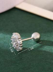 1pc Elegant CZ Geometric Round Stud Earrings, Miniature Titanium Alloy Earring, Versatile Everyday Wear For Women