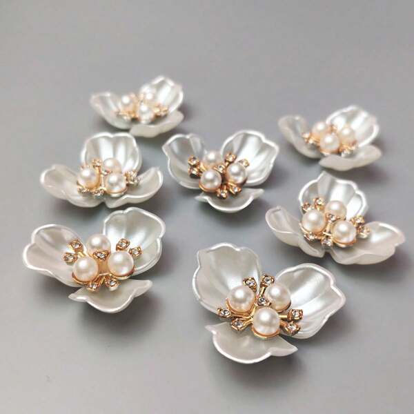 5pcs Faux Pearl Rhinestone Decoration Flower Design Hat Dress Decoration Buttons DIY Handmade Decoration Accessories