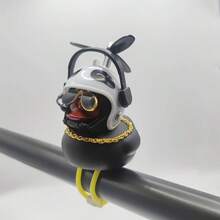 1 件经典橡胶鸭自行车车把装饰 - 带螺旋桨、眼镜、金链和喇叭，亮黑色，适用于自行车零件、自行车配件 | 独特设计 | - 黑色 - 查看 5