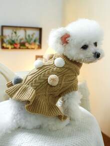 1件寵物衣服 狗貓服飾 柔軟舒適毛線洋裝 適合小型中型犬 幼犬 吉娃娃 - 咖啡色 - 咖啡棕 - 查看 3