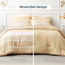 Bed In A Bag Queen Size 7-Piece Yellow White Striped Bedding Comforter Sets All Season Bed Set, 2 Pillow Shams, Flat Sheet, Fitted Sheet And 2 Pillowcases - 黃色 - 查看 2