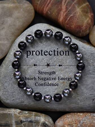 Black Tourmaline & Hematite Powerful Protection Bracelet For Women Men, Absorb Negative Energy, Motivation, Courage, Balance Yoga Meditation Jewelry
