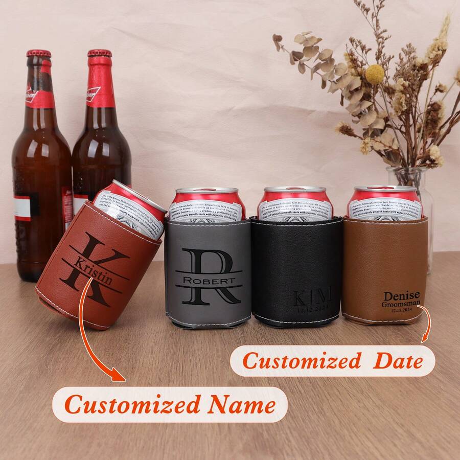 1pc Custom Leather Cup Cover, Custom Text Bottle Cover, Personalized Custom Name Letter Fashion Cup Cover, (6 Patterns To Choose From) Soft Protective Water Bottle Cover, Protecting Your Water Cup - Multicolor - View 1