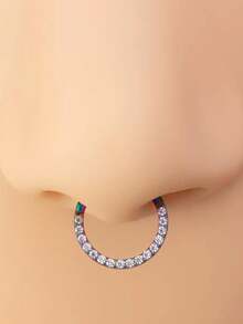 1 件不锈钢微密镶氧化锆隔膜戒指，男女通用穿孔首饰