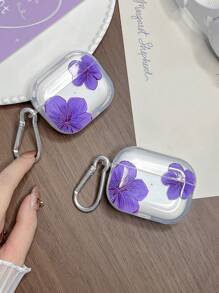 Floral Pansy Earphone Case, Cute Purple Flower Earphone Protective Case With Portable Hanging Hook, Compatible With AirPods Pro (2nd Generation), 3, Pro, 1/2, 4