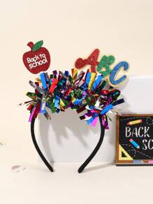 1 pieza Diadema con manzana brillante con letras ABC, accesorio de pelo de moda para fiesta escolar para niñas