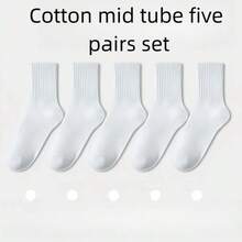 2/4/5 双女士中筒袜，情侣及家庭配套袜子，高弹力，抗菌除臭，柔软舒适，四季皆宜，透气针织面料，简约，适合居家、通勤、派对、节日、节日礼物 - 彩色 - 查看 4