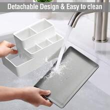 Estilo7CDXD Portacepillos De Dientes De Viaje, Desmontable 3 En 1, Estuche De Cepillo Para Polvo De Dientes De Viaje, Compartimento Organizador De Encimera De BañO, Bandeja Organizadora De Cambiador, CajaVersióN Mejorada - Blanco - Ver 3