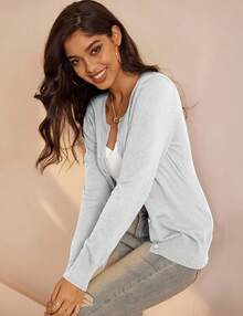 A.Jesdani Women's Button Down Crew Neck Long Sleeve Soft Knit Cardigan Sweaters - 01-b-light Grey - View 2