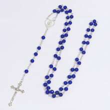 1 件欧洲复古精致多色玫瑰念珠手工串珠心形和十字架吊坠长 Y 型项链，男女通用颈骨链，适合玫瑰月、复活节、仪式佩戴