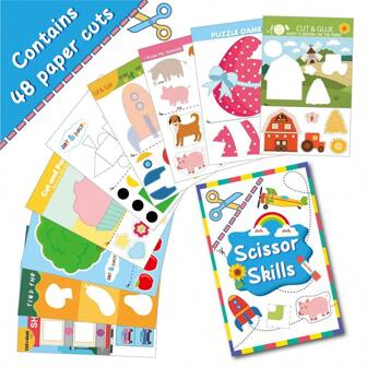 Paper Cutting Book, Fun Cartoon DIY Handmade Craft Sticker Book, Creative Parent-Child Interactive Paper Cutting Book
