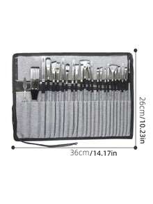 1 طقم 24 فرشاة طلاء من النايلون في كيس قماش رمادي، متعددة الاستخدامات للألوان المائية والأكريليك والزيتية، لوازم مدرسية، عودة للمدرسة - رمادي - مشاهدة 2