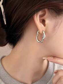 1 par de pendientes geométricos asimétricos minimalistas y de moda - Estilo lujoso francés para uso diario, versátil y sin esfuerzo