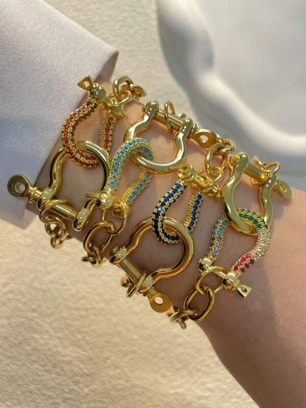 1 pieza Pulsera de cadena de lujo, adecuada para mujeres y niñas, simple y de moda, regalo de joyería casual diaria para mujer