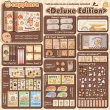 Nuevo set de artículos de papelería con temática de capibara, combinación de herramientas de escritura de alta calidad que incluye cuaderno, marcador de libros y accesorios, material de papel, adecuado para estudio, graduación, diarios y regalos de cumpleaños, recuerdos de fiesta, regreso a la escuela, útiles escolares