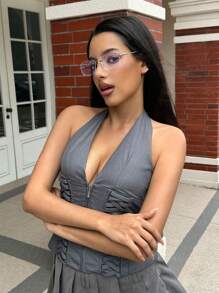 DareSee 1pc Metal Frameless Unisex Fashion Photochromic Flat Glasses MusicFest Y2KFest Back To School