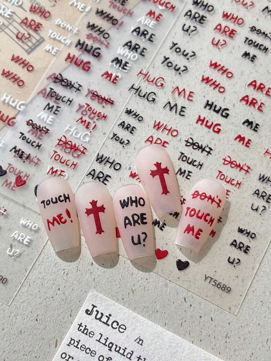 1 pieza de calcomanías de uñas decorativas con letras inglesas grabadas, estilo simple y dulce de chica europea y americana de moda, adecuadas para uso personal DIY y en salones de uñas. Calcomanías de uñas autoadhesivas para decoración de uñas