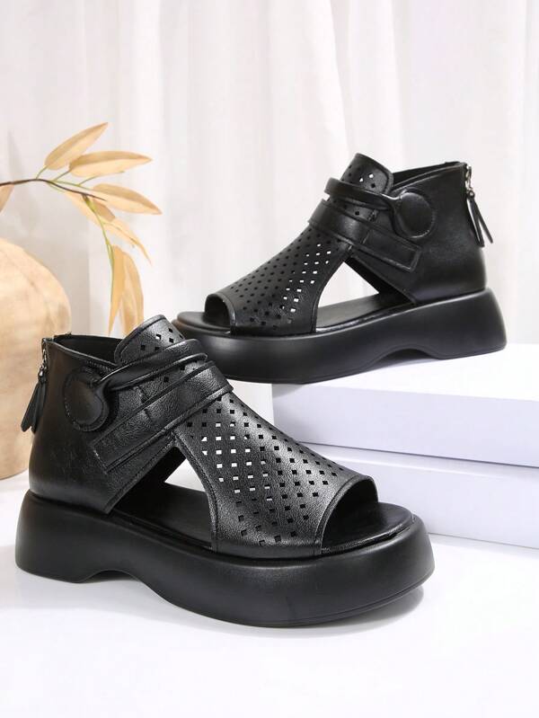 Women's Platform Wedge Sandals, Fashion Hollow-Out Beach Sports Sandals For Vacation, Office, Summer