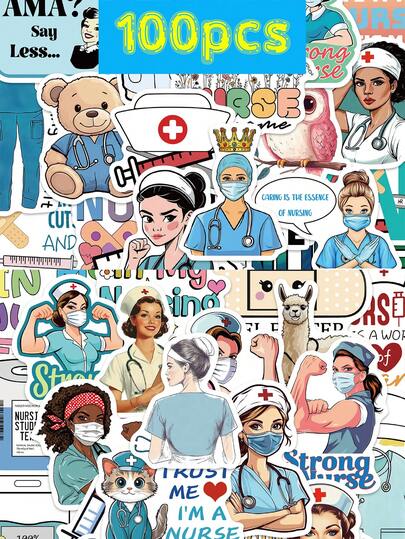 100 张护士和医疗保健系列贴纸，适用于医院、床、冰箱、窗户、日记、感恩节、健康教育