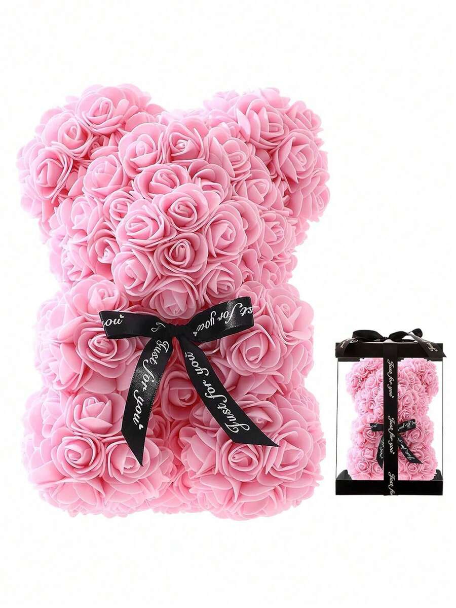 1PC Rose Bear Valentine's Day Mother's Day Best Gift For Friends' Wedding Anniversary Birthday Handmade Teddy Bear Cute And Romantic Eternal Flower Bear(NO Gift Box) - Baby Pink - View 1