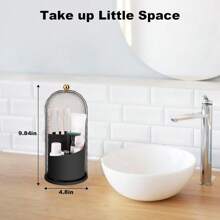 Toothbrush Holders With Sliding Lid, Rotating 3 Slots Bathroom Organizer Countertop, Tooth Brush Toothpaste Holder Bathroom Counter Stand Caddy For Vanity Makeup Brushes Holder (Black)