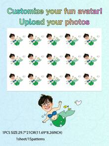 1 件/15 美人鱼个性定制临时纹身图案临时纹身卡通可爱彩色防水防汗一次性肖像设计为朋友、伴侣、爱人、宠物定制用于派对、表演、家庭、生日派对、朋友聚会用于面部、手臂、腰部、胸部、腿部、腹部、颈部、手部、手指、背部