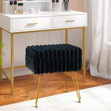 Faux Fur Black Vanity Stool Chair With Storage Ottoman,Vanity Chair For Makeup Room,Vanity Stools For Bedroom,Footrest With Metal Legs And As A Coffee Table(Black) - Black - View 1