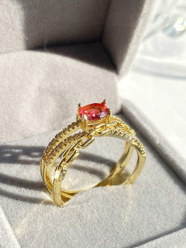 1pc Fashion Exquisite Red Oval Zirconia Cross Ring For Female Simple Iced Out Bling Hand Jewelry Cross Ring Suitable For Women Wedding Banquet Engagement Wear Ideal Daily Festival Gift For Girlfriend
