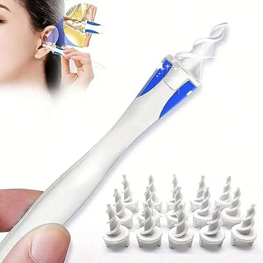 JECTEar Wax Over Soft Silicone Cleaning Tool Earwax Oval With 16 Replacements Heads Easy To Ove Ear Wax Oval Tool Reusable Earwax Oval Tool Care Soft Spiral Ears Cares Health Tools Cleaner