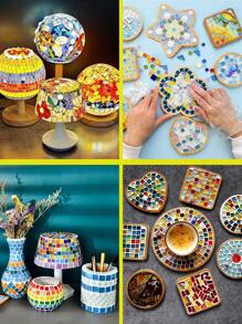 200pcs Mosaic Glass Tiles, Handmade DIY Craft Supplies For Creative Art, Painting And Jewelry Making, 8 Different Style Color Combinations
