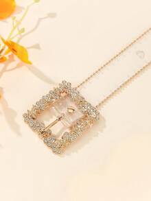 1pc Square Rhinestone Buckle Transparent Beaded Edged Fashionable Versatile Women's Dress Belt, Minimalist Design For Everyday Use