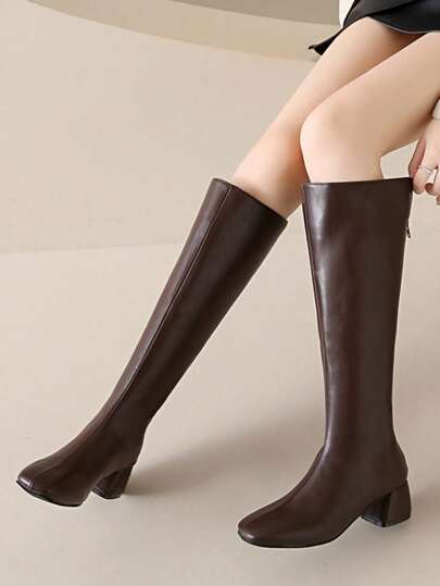 French Style Slim Thigh High Heel Boots For Women, Autumn/Winter 2024, High Shaft Leather Equestrian Boots, Non-Over The Knee Long Boots,Party