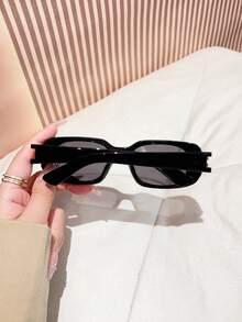 1 件设计 PC 框架金属饰边时尚女士眼镜，方形时尚高端黑色眼镜，修饰脸型，Y2K 风格，适合返校、自拍、度假、海滩派对、服装、旅行矩形太阳镜 - 彩色 - 查看 4