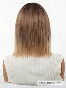 12英寸渐变棕黑金假发，女士短直波波头刘海造型，耐热合成纤维假发，时尚百搭，适合女性和女孩日常佩戴、参加派对、角色扮演、摄影等场合。 - 漸層 - 查看 6