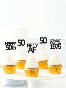 12/24pcs/Set Glitter Black 1995 1985 1975 Cupcake Toppers, Happy 30th/40th/50th Birthday Party Cake Decorations