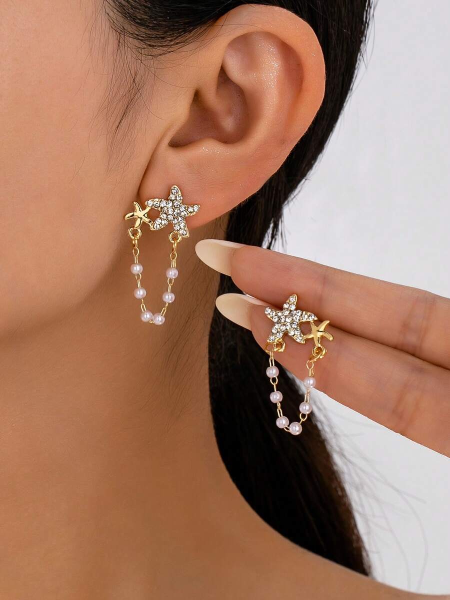 1 Paar modische Quasten-Muschel-Perlen-Ohrstecker, geeignet für Frauen Partys, Dates, täglichen Gebrauch