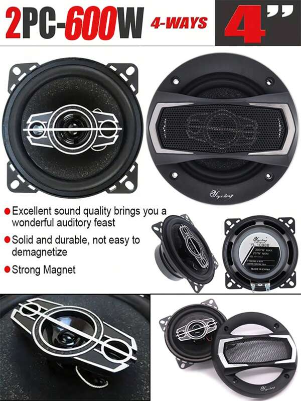 Enceinte coaxiale de voiture Hi-Fi 4 voies de 4/5/6 pouces, 300W/400W/600W avec cache anti-poussière et câble audio. Enceintes stéréo audio de voiture à large bande de fréquences, accessoires pour voiture