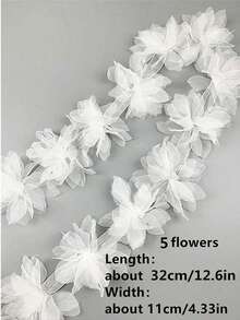 5pcs White Organza 3D Gradient Floral Trim For DIY Crafts, Clothing Decoration Applique Patches